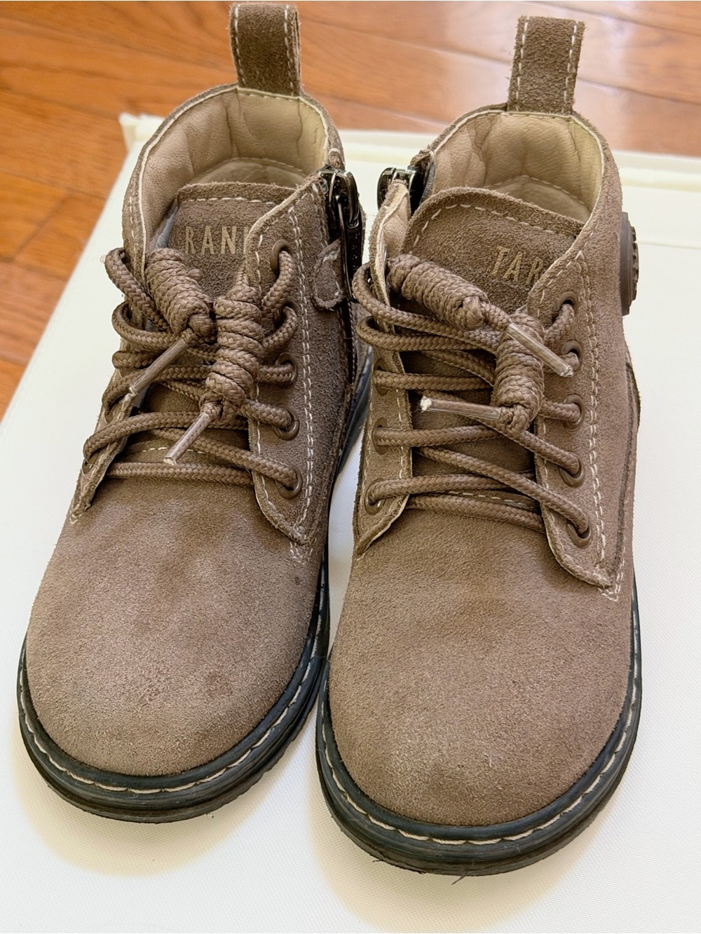 Kids Taupe Suede Lace-Up Boots
